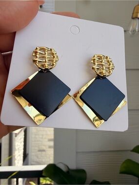 Gold and Black Geometric Drop Earrings - Women Jewelry